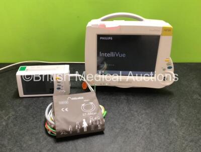 Philips IntelliVue MP30 Patient Monitor (Powers Up with Damage to Casing and Missing Dial - See Photos) with Philips IntelliVue X2 Handheld Patient Monitor Including ECG, SpO2, NIBP, Press and Temp Options (Powers Up)