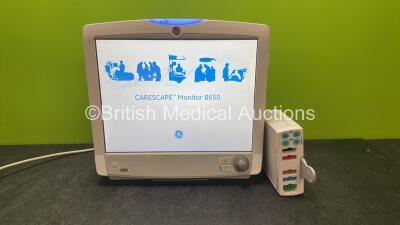 GE Carescape B650 Touch Screen Patient Monitor with 1 x GE Type E-PSMP-01 Module Including ECG, NIBP, P1, P2, T1, T2 and SpO2 Options (Powers Up) *SN 8009562, SEW14105523HA*