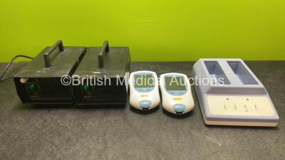 Mixed Lot Including 2 x Medic Aid System 22 CR 60 Highflow Compressors (Both Power Up) 1 x Philips Detachable Battery Charger (Untested Due to Missing Power Supply) 2 x Roche Coaguchek XS Plus Coagulation Meters (Both Untested Due to Possible Flat Batter