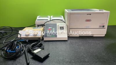 Mixed Lot Including 1 x Oki ES4131 Printer (Powers Up) 1 x Vibros Quayle Dental Mixer (Powers Up) 1 x Dentsply Cavitron Model 3000 Ultrasonic Scaler with 1 x Footswitch (Powers Up) 2 x Intermec PF8d Barcode Label Printers (Both Untested Due to Missing Po