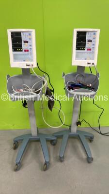 2 x Mindray Accutorr Plus Vital Signs Monitors on Stands (Both Power Up)