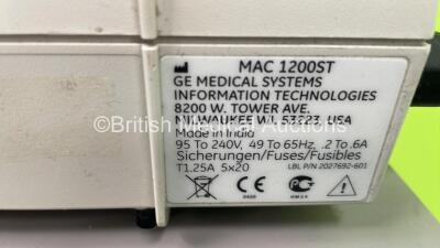 GE MAC 1200ST ECG Machine on Stand with 10 Lead ECG Leads (Powers Up) *S/N 550050740* - 4