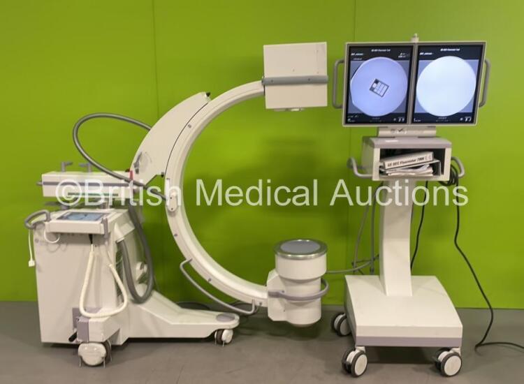 GE OEC Fluorostar 7900 Series C-Arm *Mfd - Dec 2007* with Dual Flat Screen Image Intensifier (Version - REV04.00.06), Exposure Trigger and Key (Powers Up and Exposure Taken, Minor Damage to Casing - See Photo) *2447 / NH23990* **IR015**