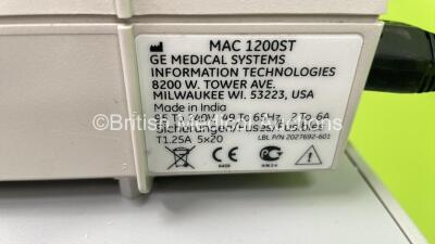 GE MAC 1200ST ECG Machine on Stand with 10 Lead ECG Leads (Powers Up) *S/N 550063909* - 6