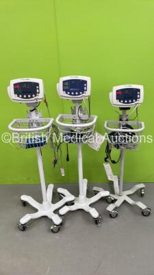 3 x Welch Allyn 53N00 Vital Signs Monitors on Stands (All Power Up)