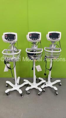 3 x Welch Allyn 53N00 Vital Signs Monitors on Stands (All Power Up)