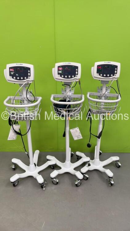 3 x Welch Allyn 53N00 Vital Signs Monitors on Stands (All Power Up)