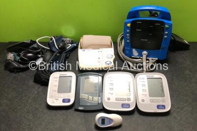 Job Lot Including 1 x GE Dinamap ProCare Monitor with Hose and Power Supply, 3 x BP Meters with Cuffs in Cases, 4 x Omron BP Monitors and 1 x Microlife BP Monitor