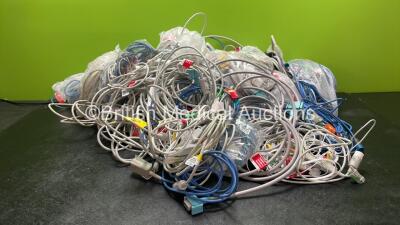 Job lot of Various Patient Monitoring Cables Including ECG Lead, SpO2 Leads and Temp Leads