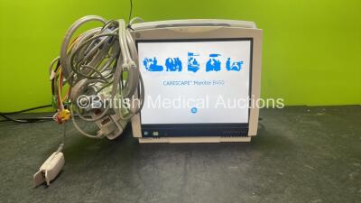 GE B450 Carescape Monitor with 1 x GE Patient Data Module Including ECG, Temp,CO, P1/P3, P2/P4, SpO2 and NIBP Options, 1 x NIBP Hose, 1 x 5 Lead ECG Lead and 1 x SpO2 Finger Sensor (Powers Up) *SN SA314368352GA, SJA14370518HA*