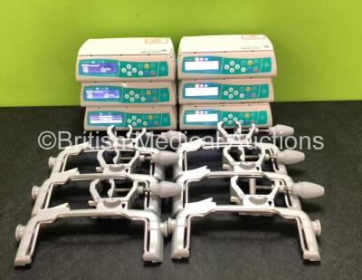 6 x B. Braun Infusomat Space Infusion Pumps with 6 x Pole Clamps and 6 x Power Supplies (All Power Up) *SN 449283 / 449309 / 449444 / 449092 / 449372 / 449203*