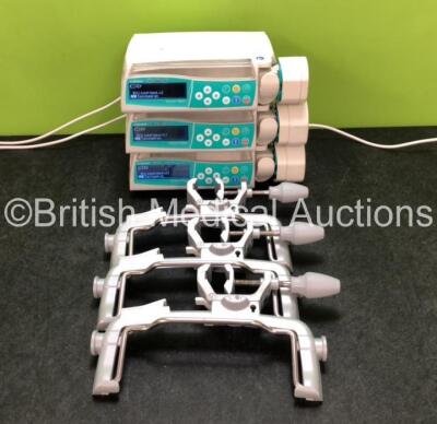 3 x B Braun Perfusor Space Syringe Pumps with 3 x B.Braun Pole Clamps and 3 x Power Supplies (All Power Up) *SN 375195 / 368020 / 368687*