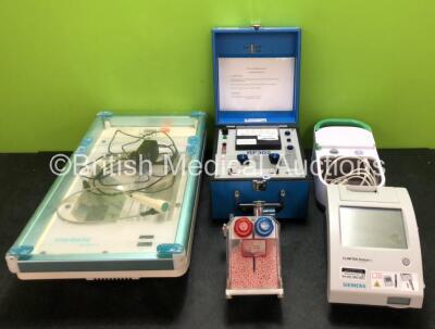 Mixed Lot Including 1 x Bio Tek RF302 Electrosurgery Analyzer, 1 x Medela Bilibed Phototherapy Unit, 1 x Siemens Clinitek Status+ Analyzer, 1 x Philips Respironics Nebulizer (Missing Casing - See Photos) and 10 x Therapy Equipment Valves with Hoses *in ca