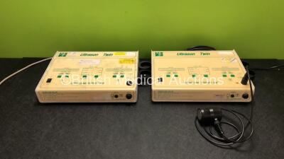 2 x MES Ultrason Twin Ultrasound Therapy Units with 1 x Transducer / Probe (Both Power Up with Damage to Casing - See Photos)