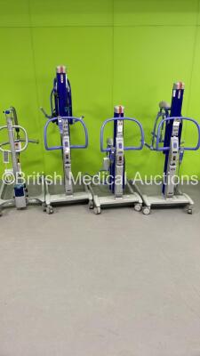 3 x Arjo Maxi Move Electric Patient Hoist with Batteries and Controller (All Power Up) and 1 x Invacare Flamingo Electric Patient Hoist with Battery and Controller (Powers Up)