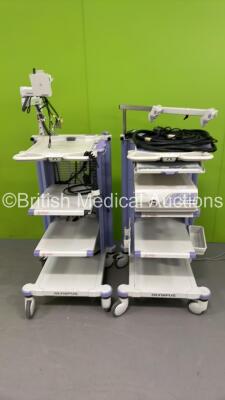 2 x Olympus Stack Trolleys with Olympus MAJ-1154 PIgtail Connector, Olympus Evis Lucera CLV-260SL Light Source and Olympus ECS-260 Connector Cable (Powers Up) *S/N 7238084*