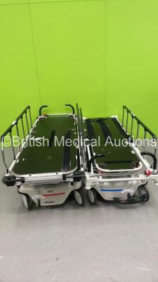 2 x Stryker Transport Patient Trolleys (Hydraulics Tested Working - Damaged - See Pictures)