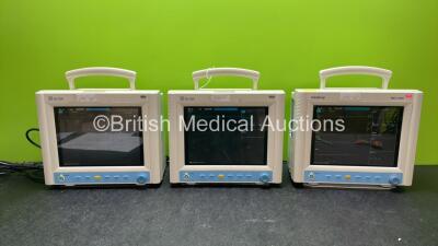 3 x Mindray MEC-1000 Patient Monitors Including ECG, NIBP, SpO2 and T1 Options (All Power Up)