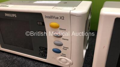 2 x Philips IntelliVue X2 Handheld Patient Monitors Including ECG, SpO2, NIBP, Press and Temp Options (Untested Due to Missing Batteries, 1 x Damage to Casing - See Photos) *SN DE31518127 / NA* - 4