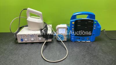 Mixed Lot Including 1 x Abbott Free GO Pump (Powers Up) 1 x GE Procare 400 Patient Monitor (No Power) 1 x Focus Research FR1100 Unit (Untested Due to Missing Power Supply) *SN 2019205001, AF14134023, 7016022*