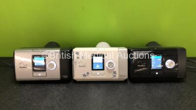 Job Lot Including 1 x ResMed AirSense 10 Autoset For Her CPAP Unit, 1 x ResMed AirSense 10 Autoset CPAP (Missing Badge - See Photos) and 1`x ResMed Lumis 150 VPAP ST Unit (Missing Side Door - See Photos) with 3 x Power Supplies (All Power Up) *SN 22161273