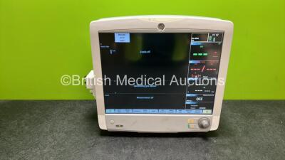 GE Carescape B650 Touch Screen Patient Monitor *Mfd - 2013* with 1 x GE E-CAiO Gas Module with D-Fend Water Trap and 1 x GE Patient Data Module with ECG, TEMP/CO, P1/P3, P2/P4, SPO2, NIBP and Defib/Sync Options (Powers Up)