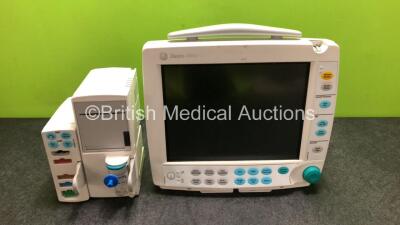 GE Datex Ohmeda Type F-FM-01 Patient Monitor (No Power, Damage to Casing - See Photos) with 1 x GE N-FCREC-00 Gas Module with Mini D - Fend Water Trap and 1 x GE Type E-PSMP-00 Module Including ECG, SpO2, T1, T2, P1, P2 and NIBP Options *SN 6657924 / 6658