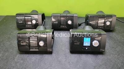 Job Lot Including 2 x ResMed Airsense 10 Elite CPAP Units (Both Power Up with Stock Power, Stock Power Not Included, Both with Missing Humidifier Chambers and Hose Connection - See Photos) and 3 x ResMed Airsense 10 Autoset CPAP Units (1 x Powers Up with 