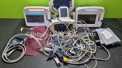 Job Lot Including 2 x Welch Allyn 6000 Vital Signs Monitors (1 x No Power) 3 x Welch Allyn Vital Signs Monitors, 1 x Welch Allyn Automatic Blood Pressure System and Various Patient Monitoring Cables - 5