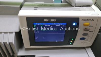 Job Lot Including 2 x Philips IntelliVue MP50 Patient Monitors (Both Power Up 1 x with Damage to Casing and Both with Scratching On Screen - See Photos ) and 2 x Philips IntelliVue X2 Handheld Patient Monitors Including ECG, SpO2, NBP, Press and Temp Opti - 11