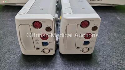 Job Lot Including 2 x Philips IntelliVue MP30 Patient Monitors (Both Power Up Both with Damage To Casing - See Photo) and 2 x Philips IntelliVue X2 Handheld Patient Monitors Including ECG, SpO2, NBP, Press and Temp Options (Both Power Up) *SN DE72850368 / - 2