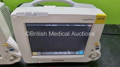 Job Lot Including 2 x Philips IntelliVue MP30 Patient Monitors (Both Power Up Both with Damage To Casing - See Photo) and 2 x Philips IntelliVue X2 Handheld Patient Monitors Including ECG, SpO2, NBP, Press and Temp Options (Both Power Up) *SN DE72850368 / - 4