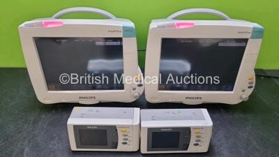 Job Lot Including 2 x Philips IntelliVue MP50 Patient Monitors (Both Power Up 1 x with Slight Scratching In Screen - See Photo) and 2 x IntelliVue X2 Handheld Patient Monitors Including ECG, SpO2, NBP, Press and Temp Options (Both Power Up 1 x with Fault 