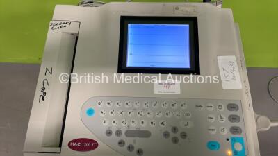 GE MAC 1200 ST ECG Machine on Stand with 10 Lead ECG Leads (Powers Up) *S/N 571272* - 2