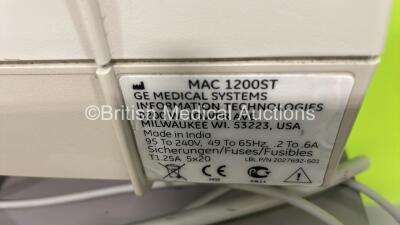 GE MAC 1200 ST ECG Machine on Stand with 10 Lead ECG Leads (Powers Up) *S/N 571272* - 4