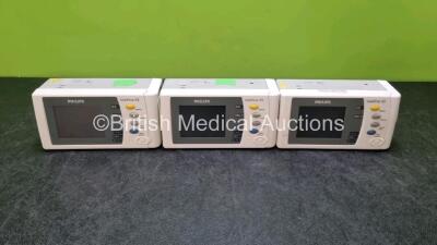 3 x IntelliVue X2 Handheld Patient Monitors Including ECG, SpO2, NBP, Press and Temp Options (All Power Up with Stock Monitor Stock Monitor Not Included 1 x Missing Battery Cover)