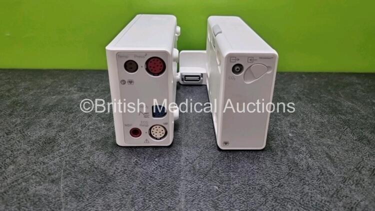 Job Lot Including 1 x Philips Ref. 867041 CO2 Microstream Gas Module (Mfd - 2020) and 1 x Philips REF 867036 Module Including ECG, SpO2, NBP, Press and Temp Options *Mfd 2020 **SN DE69746257 / DE65930795**