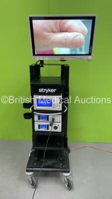 Stryker Stack Trolley with Stryker Vision Pro LED Display Monitor, Stryker SDC3 HD Information Management System, Stryker 1288HD High Definition Camera Control Unit, Stryker 1288HD Camera Head and Stryker L9000 LED Light Source (Powers Up - Missing Light