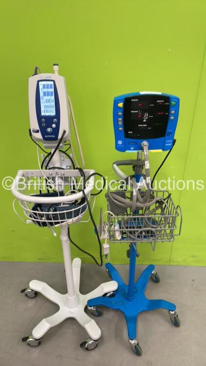 1 x GE Dinamap Carescape V100 Vital Signs Monitor on Stand and 1 x Welch Allyn SPOT Vital Signs Monitor on Stand (Both Power Up)