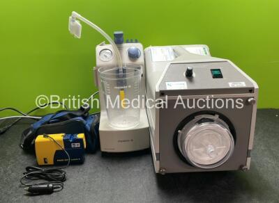 Mixed Lot Including 1 x PARI BOY Mobile S Nebulizer with DC Power Supply in Carry Bag (Untested) 1 x Medela Type 600.2612 Suction Unit (Powers Up with Missing Cup Lid-See Photo) 1 x Sharplan 100 X Plume Smoke Evacuation Unit (Powers Up with Damage-See Pho