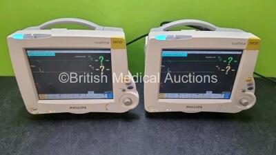 Job Lot Including 2 x Philips IntelliVue MP30 Patient Monitors (Both Power Up 1 x with Light Scratch On Screen, Both with Damaged Power Buttons - See Photos) and 2 x IntelliVue X2 Handheld Patient Monitors Including ECG, SpO2, NBP, Press and Temp Options 