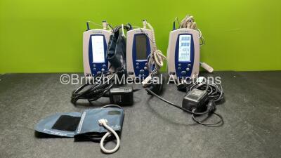 3 x Welch Allyn Spot Vital Signs Monitors with 3 x SpO2 Finger Sensors, 3 x NIBP Hoses, 2 x BP Cuffs and 3 x AC Power Supplies (All Power Up) *SN 201515600, 201515211, 201515243*