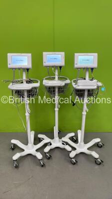 3 x Welch Allyn Connex Vital Signs Monitors on Stands (All Power Up)