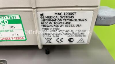 GE MAC 1200 ST ECG Machine on Stand with 10 Lead ECG Leads (Powers Up) *S/N 550053743* - 4