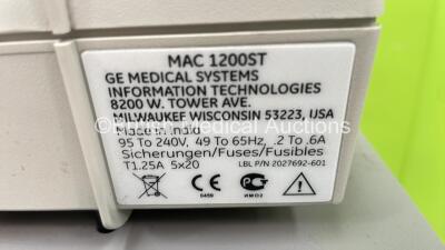 GE MAC 1200 ST ECG Machine on Stand with 10 Lead ECG Leads (Powers Up) *S/N 550039111* - 4