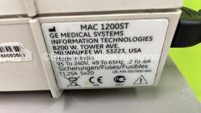 GE MAC 1200 ST ECG Machine on Stand with 10 Lead ECG Leads (Powers Up) *S/N 550050584* - 4