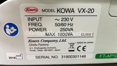 Kowa VX-20 Retinal Camera on Motorized Table *Mfd 2018* (Powers Up - HDD Removed from CPU) *S/N 31900301148* ***IR047*** - 8