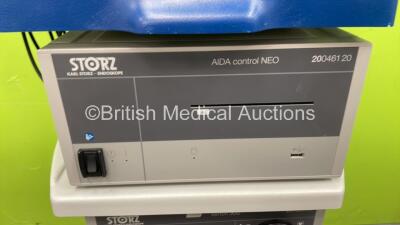 Karl Storz Stack System Including 1 x Karl Storz Endoskope HD Radiance Monitor, 1 x Karl Storz Endoskope 200905 19 Monitor, 1 x Karl Storz Endoskope 264305 20 SCB electronic endoflator, 1 x Storz Endoskope 200461 20 AIDA control Neo Unit, 1 x Karl Storz E - 7