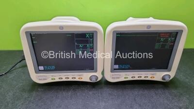 2 x GE Dash 4000 Patient Monitors Including ECG, NBP, CO2, BP1, BP2, SpO2 and Temp/Co Options (Both Power Up 1 x with Missing Casing on Handle) *RI*