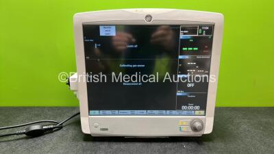 GE Carescape B650 Touch Screen Patient Monitor *Mfd - 2013* with 1 x GE E-CAiO Gas Module with D-Fend Water Trap and 1 x GE Patient Data Module with ECG, TEMP/CO, P1/P3, P2/P4, SPO2, NIBP and Defib/Sync Options (Powers Up)